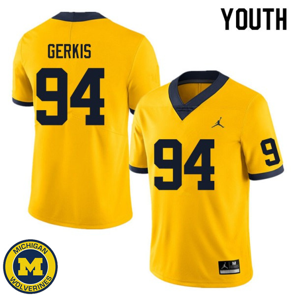 Youth Michigan Wolverines #94 Izaak Gerkis Yellow NCAA Football Jersey